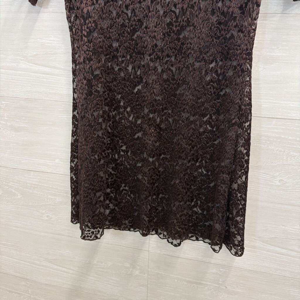 Vintage Elizabeth Brown Sheer Lace Short Sleeve Dress 6 Petite