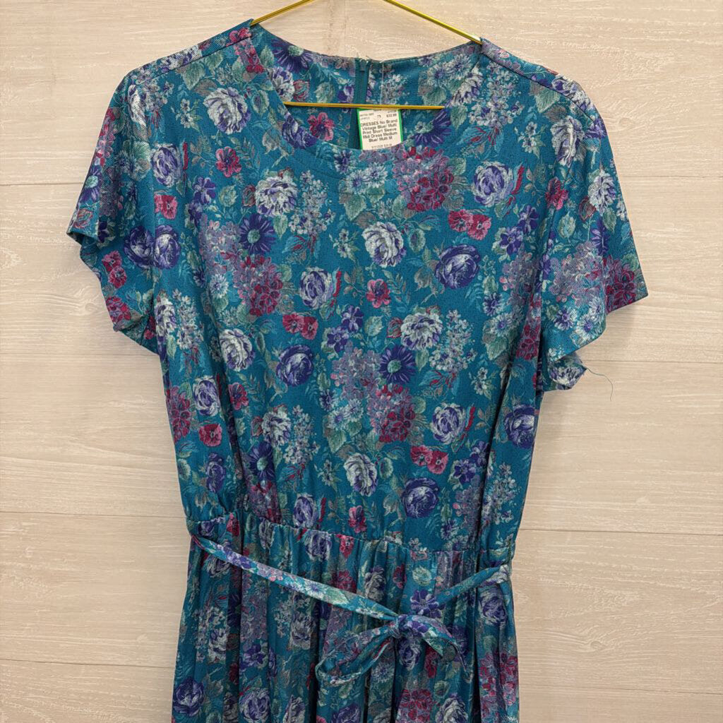 Vintage Blue/ Multi Print Short Sleeve Midi Dress Medium