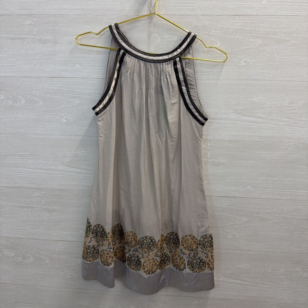 Varga Grey/ Gold Embroidered High Neck Tunic Top Small