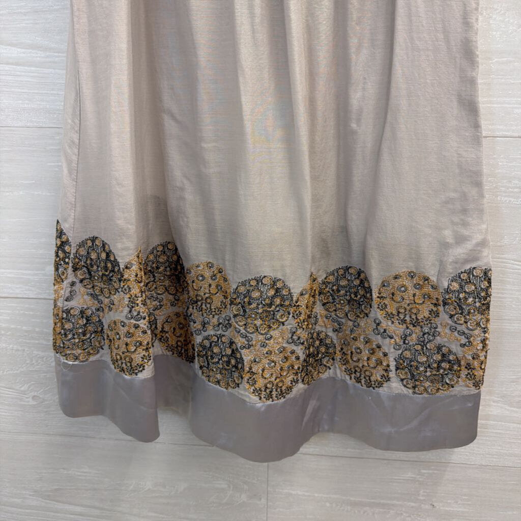 Varga Grey/ Gold Embroidered High Neck Tunic Top Small