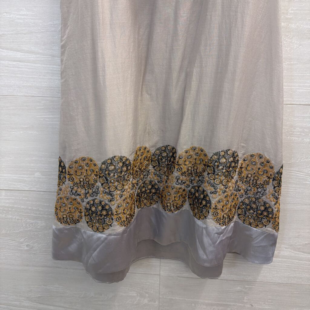 Varga Grey/ Gold Embroidered High Neck Tunic Top Small