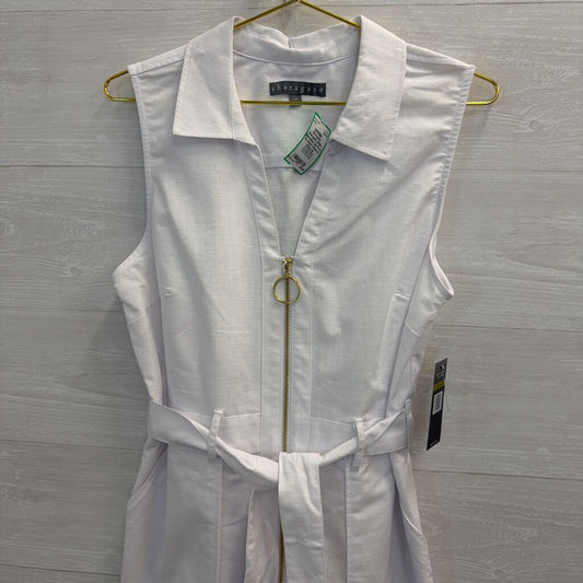 Sharagano White Sleeveless Zip Front Tie Waist Dress 14