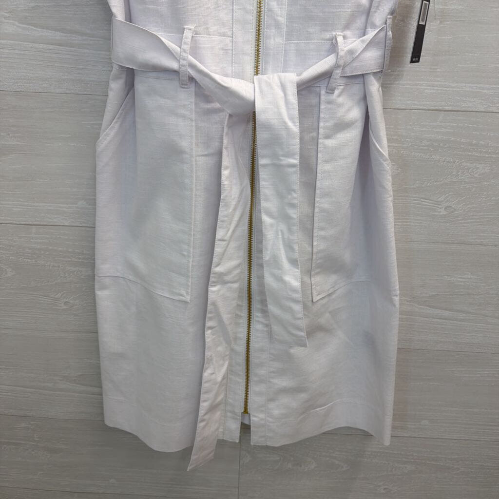 Sharagano White Sleeveless Zip Front Tie Waist Dress 14