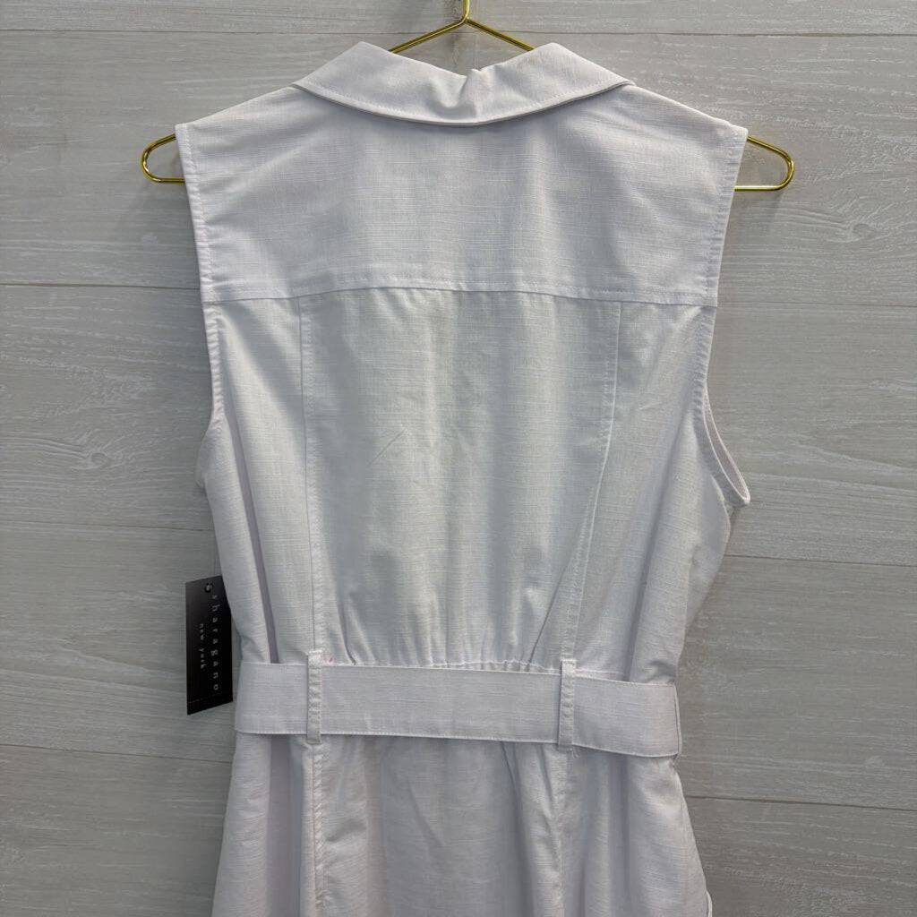 Sharagano White Sleeveless Zip Front Tie Waist Dress 14