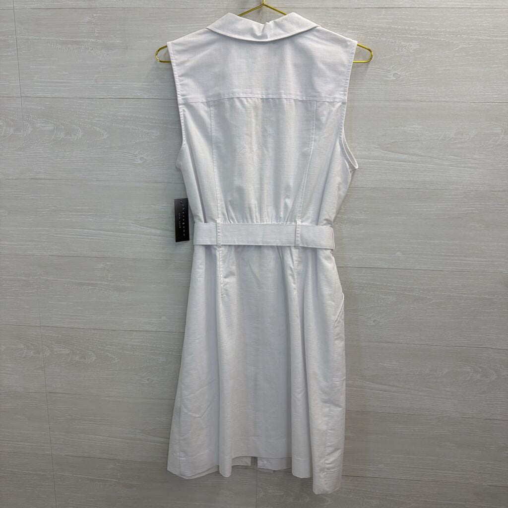Sharagano White Sleeveless Zip Front Tie Waist Dress 14