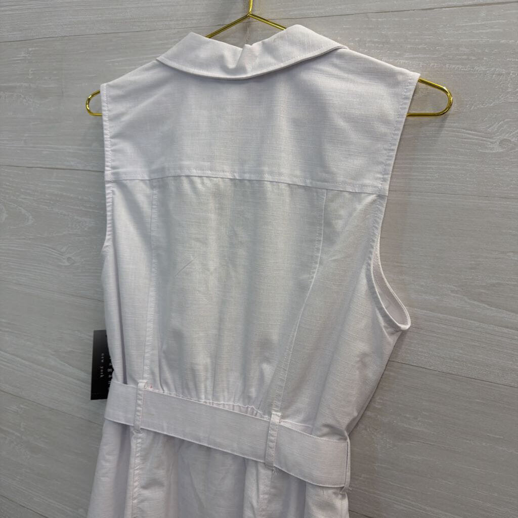 Sharagano White Sleeveless Zip Front Tie Waist Dress 14