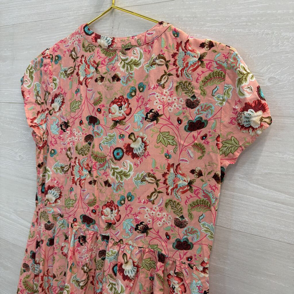 Vintage America Pink/ Multi Print Short Sleeve Button Front Top Small