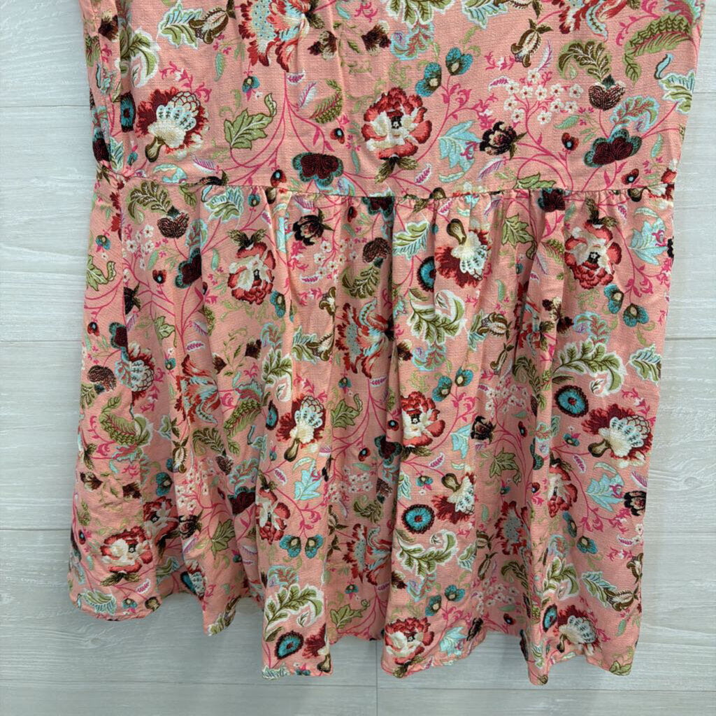 Vintage America Pink/ Multi Print Short Sleeve Button Front Top Small