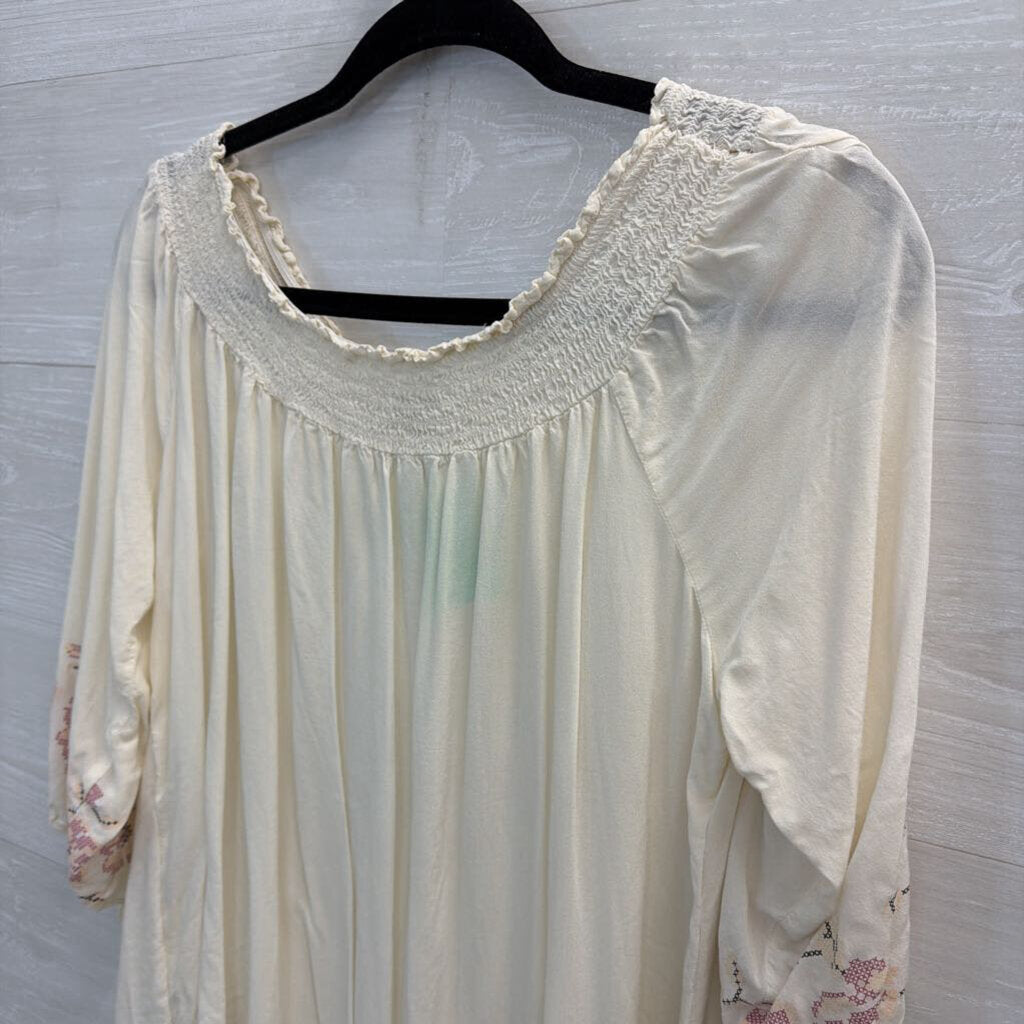 One World Cream/ Pink Print Long Sleeve Off Shoulder Top Extra Large