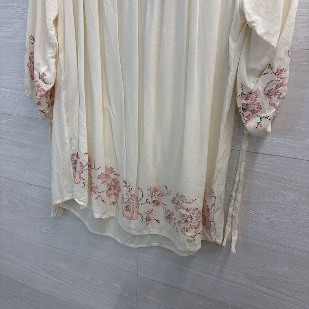 One World Cream/ Pink Print Long Sleeve Off Shoulder Top Extra Large