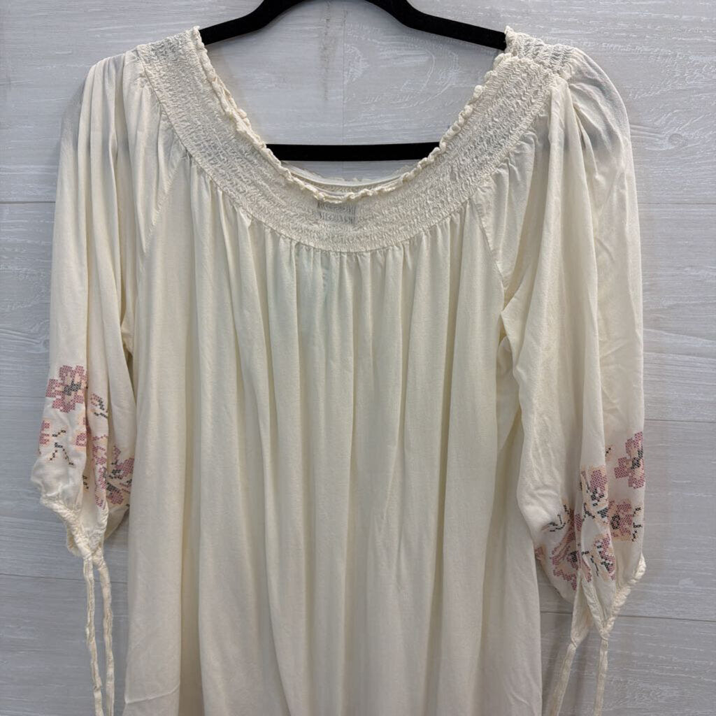 One World Cream/ Pink Print Long Sleeve Off Shoulder Top Extra Large