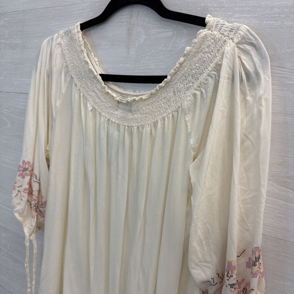 One World Cream/ Pink Print Long Sleeve Off Shoulder Top Extra Large