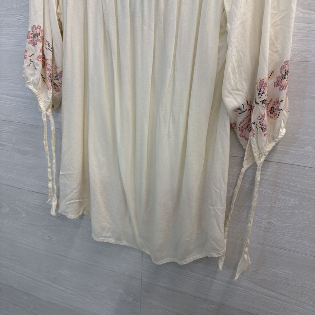 One World Cream/ Pink Print Long Sleeve Off Shoulder Top Extra Large