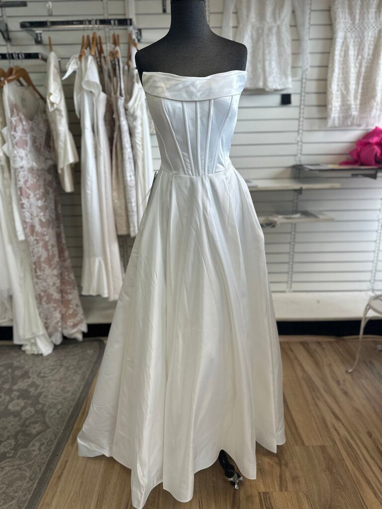 Azazie Ivory Satin Strapless Bridal Gown Medium