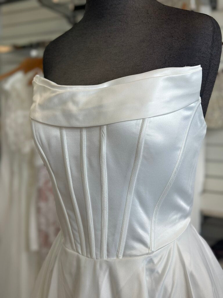 Azazie Ivory Satin Strapless Bridal Gown Medium