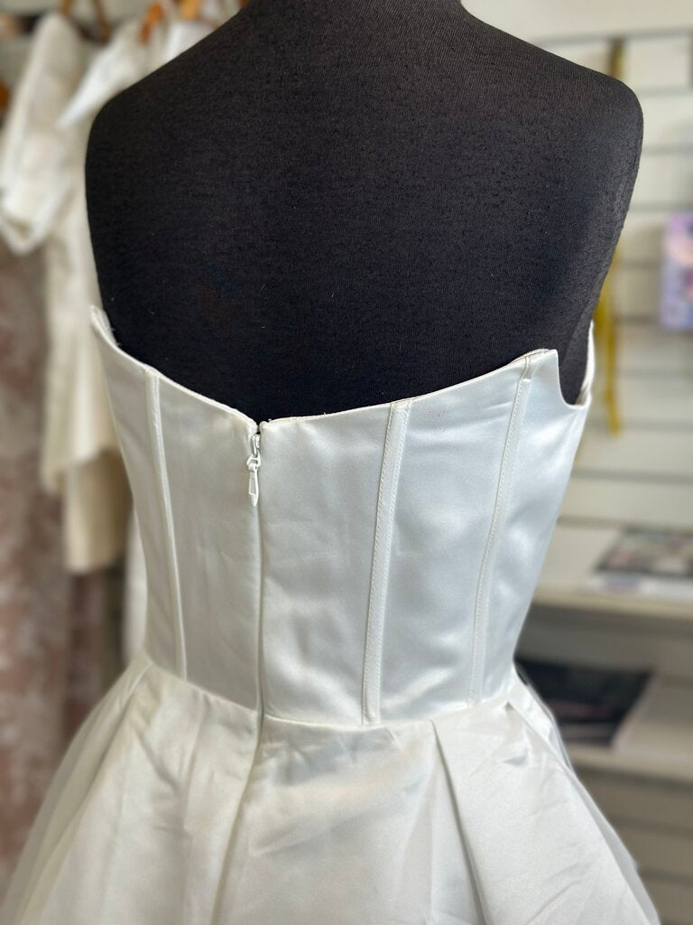 Azazie Ivory Satin Strapless Bridal Gown Medium