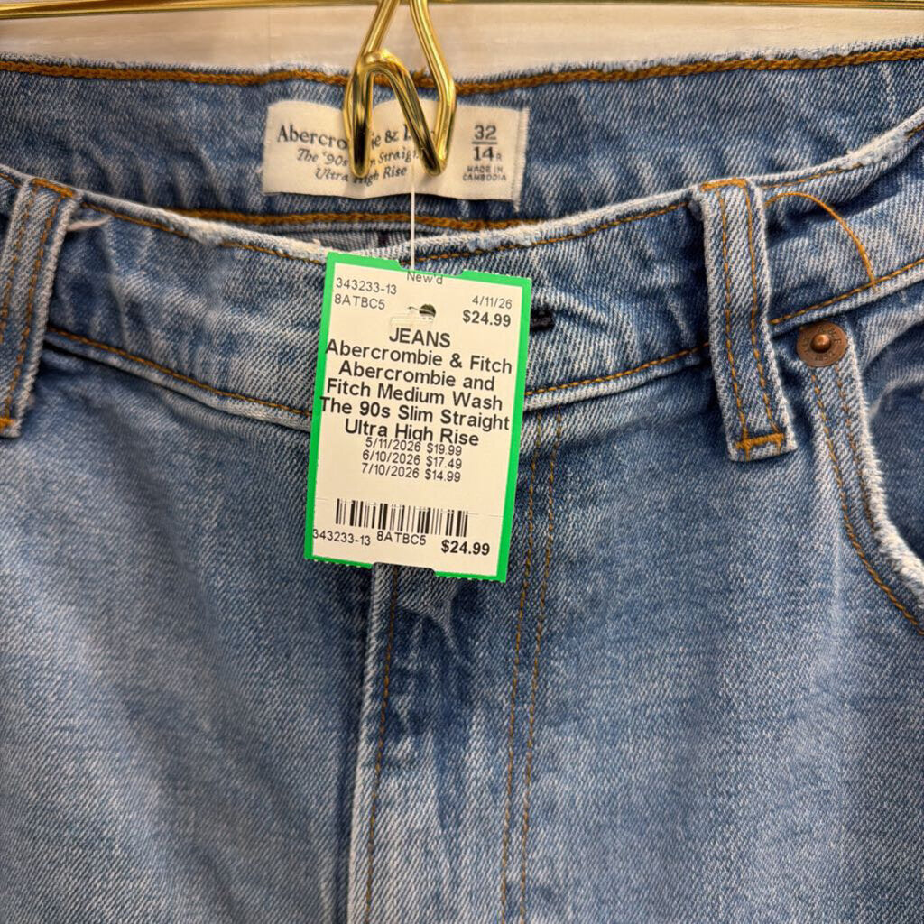 Abercrombie and Fitch Medium Wash The 90s Slim Straight Ultra High Rise Jeans 32