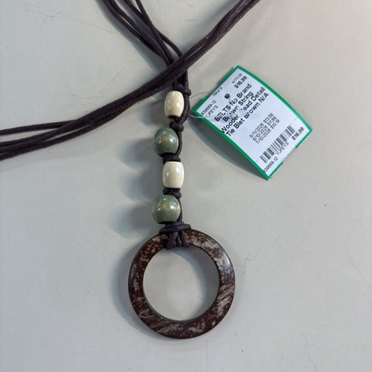 Brown String Wooden Bead Detail Tie Blet