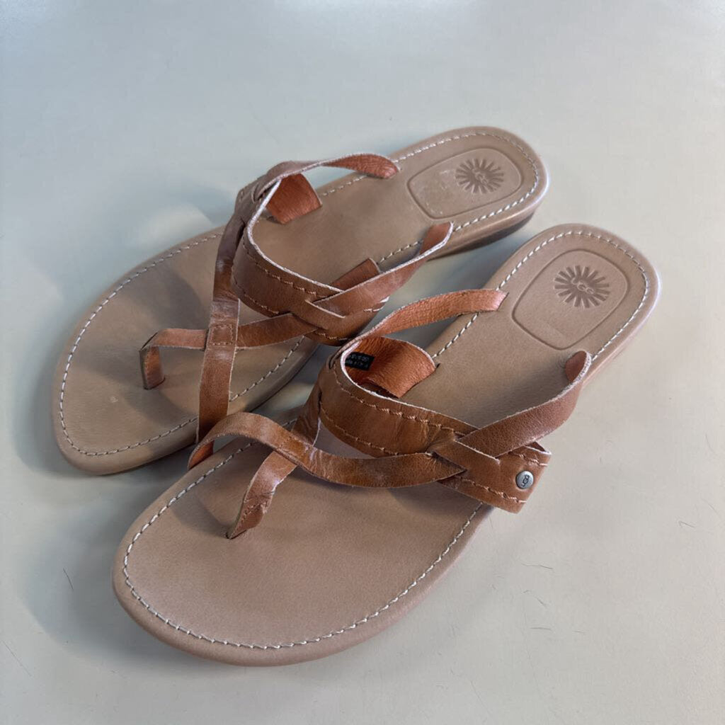 Ugg Brown Leather Mireya Thong Sandals 11