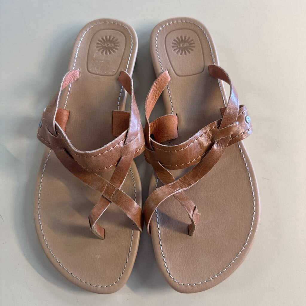 Ugg Brown Leather Mireya Thong Sandals 11
