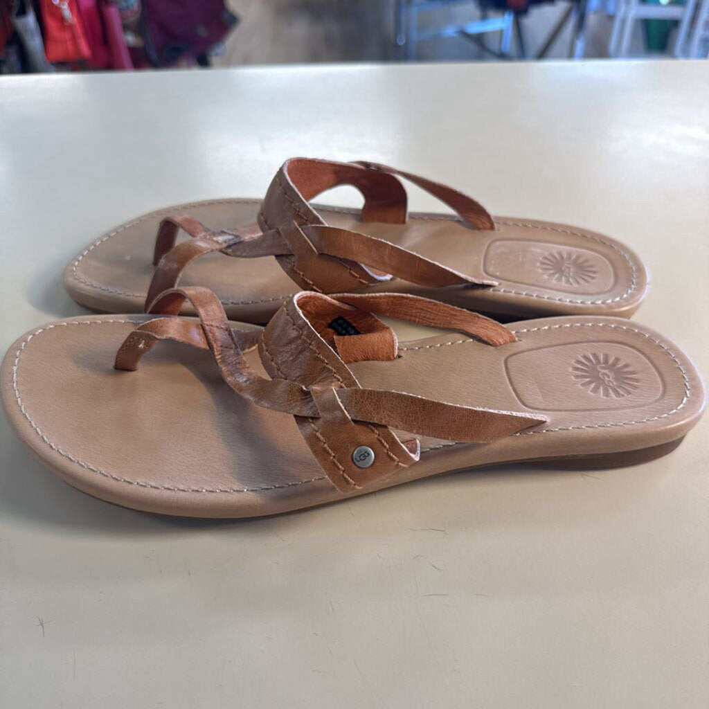 Ugg Brown Leather Mireya Thong Sandals 11
