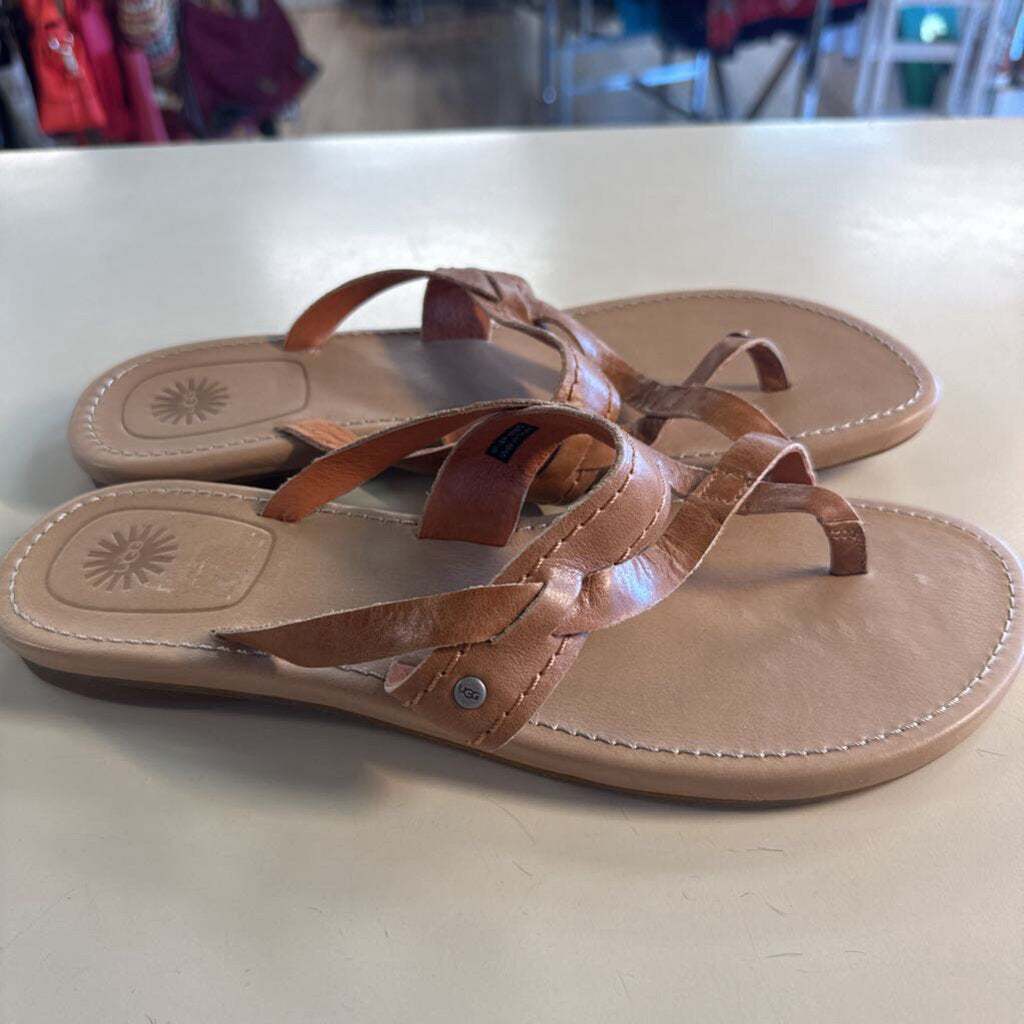 Ugg Brown Leather Mireya Thong Sandals 11