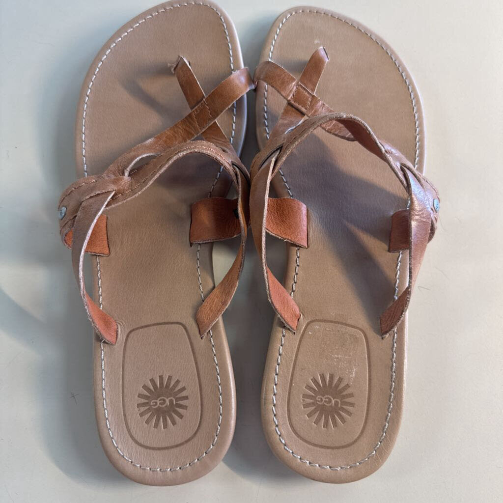 Ugg Brown Leather Mireya Thong Sandals 11