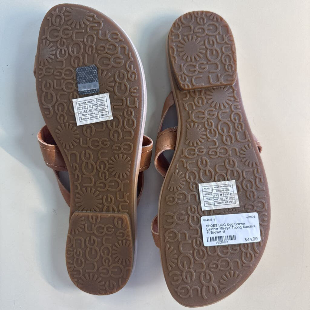 Ugg Brown Leather Mireya Thong Sandals 11