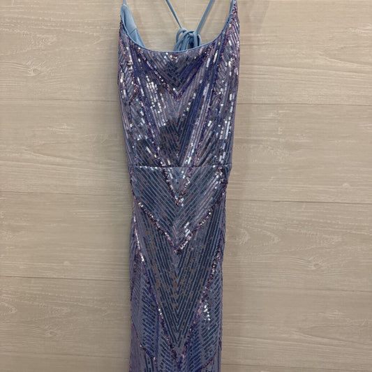 Lulus Blue Sequin Lace Up Back Long Formal Dress Small