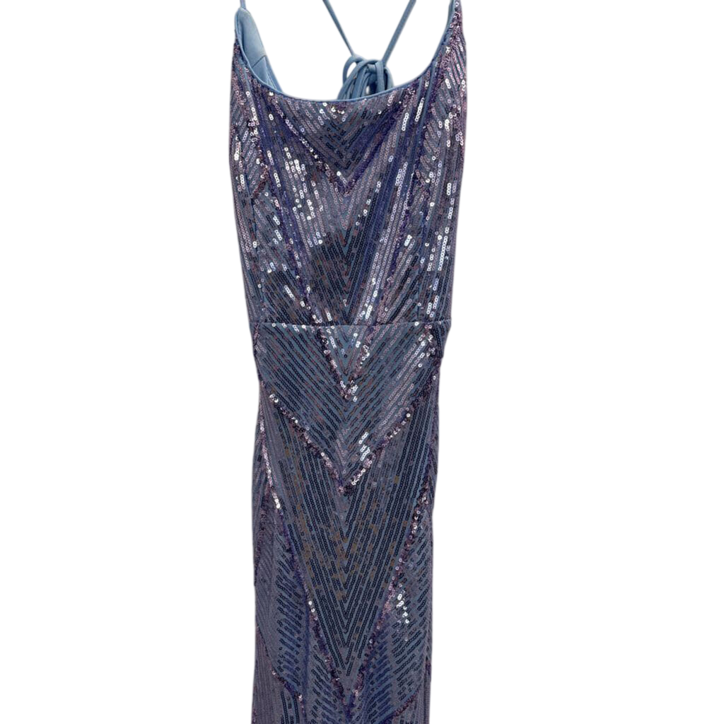 Lulus Blue Sequin Lace Up Back Long Formal Dress Small