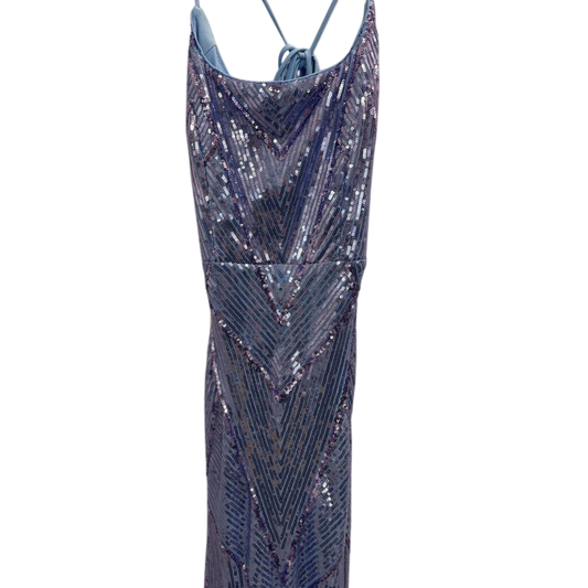 Lulus Blue Sequin Lace Up Back Long Formal Dress Small