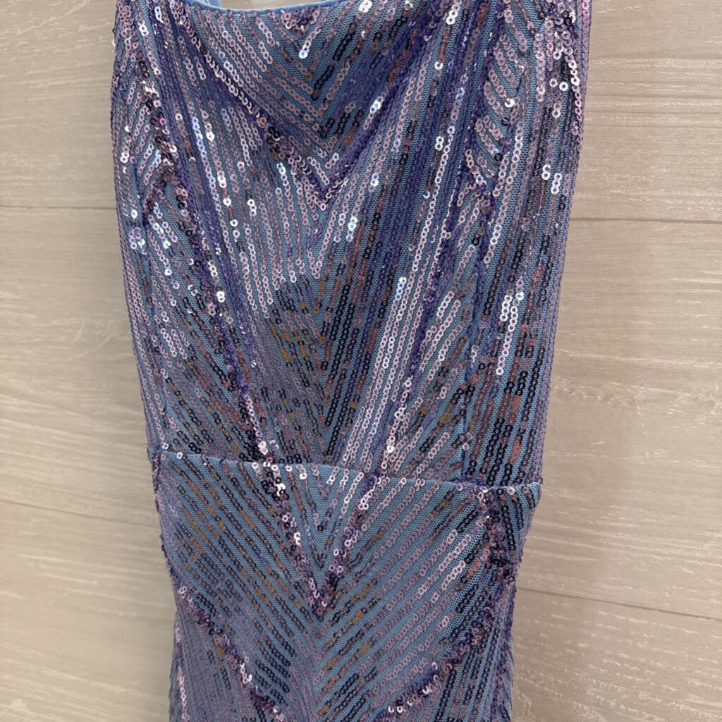 Lulus Blue Sequin Lace Up Back Long Formal Dress Small