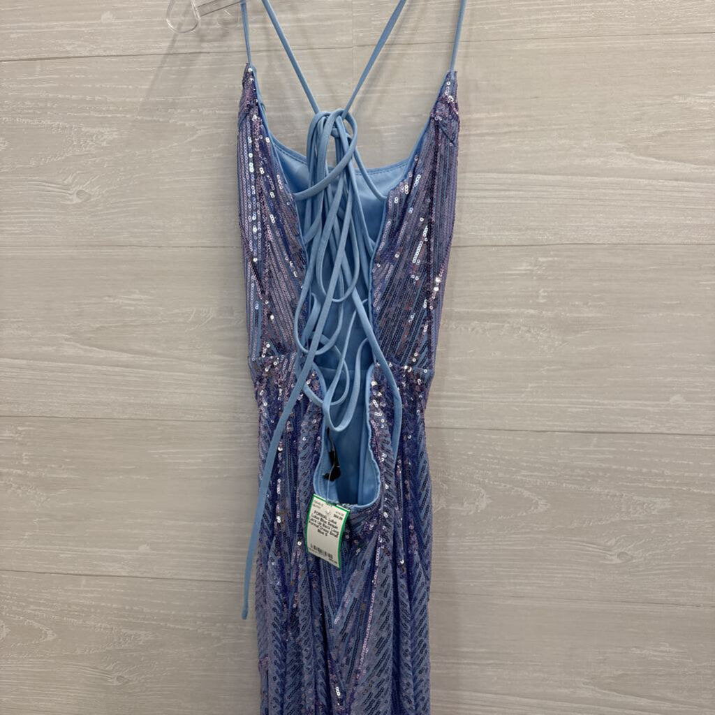 Lulus Blue Sequin Lace Up Back Long Formal Dress Small