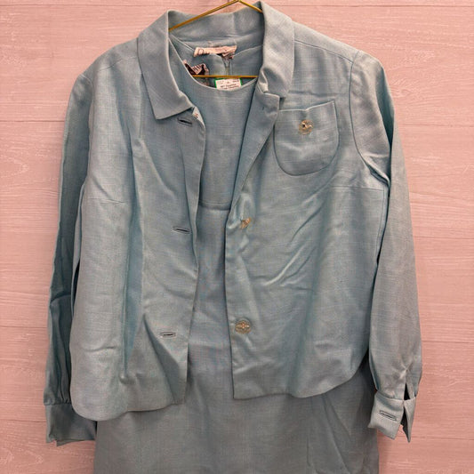Vintage Dauphine Blue Sleeveless Shift Dress/ Jacket Set Small