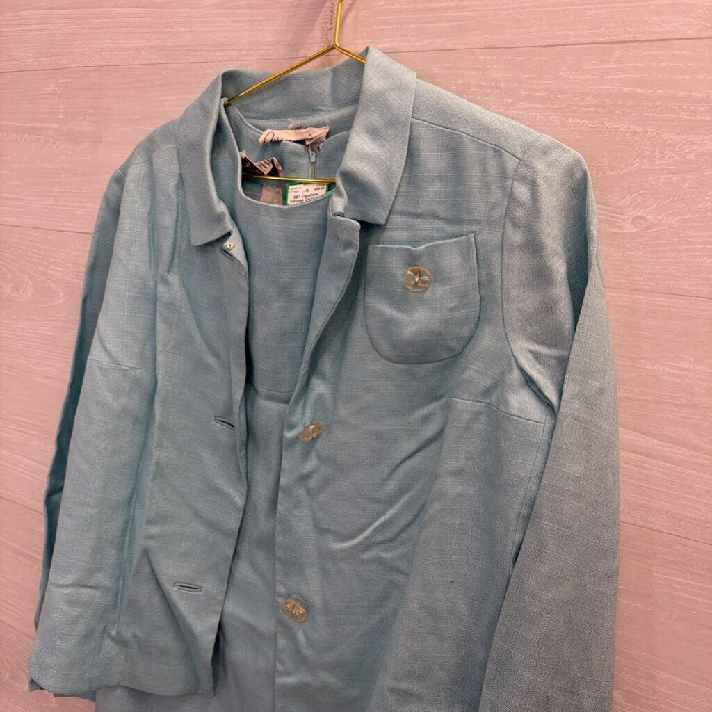 Vintage Dauphine Blue Sleeveless Shift Dress/ Jacket Set Small