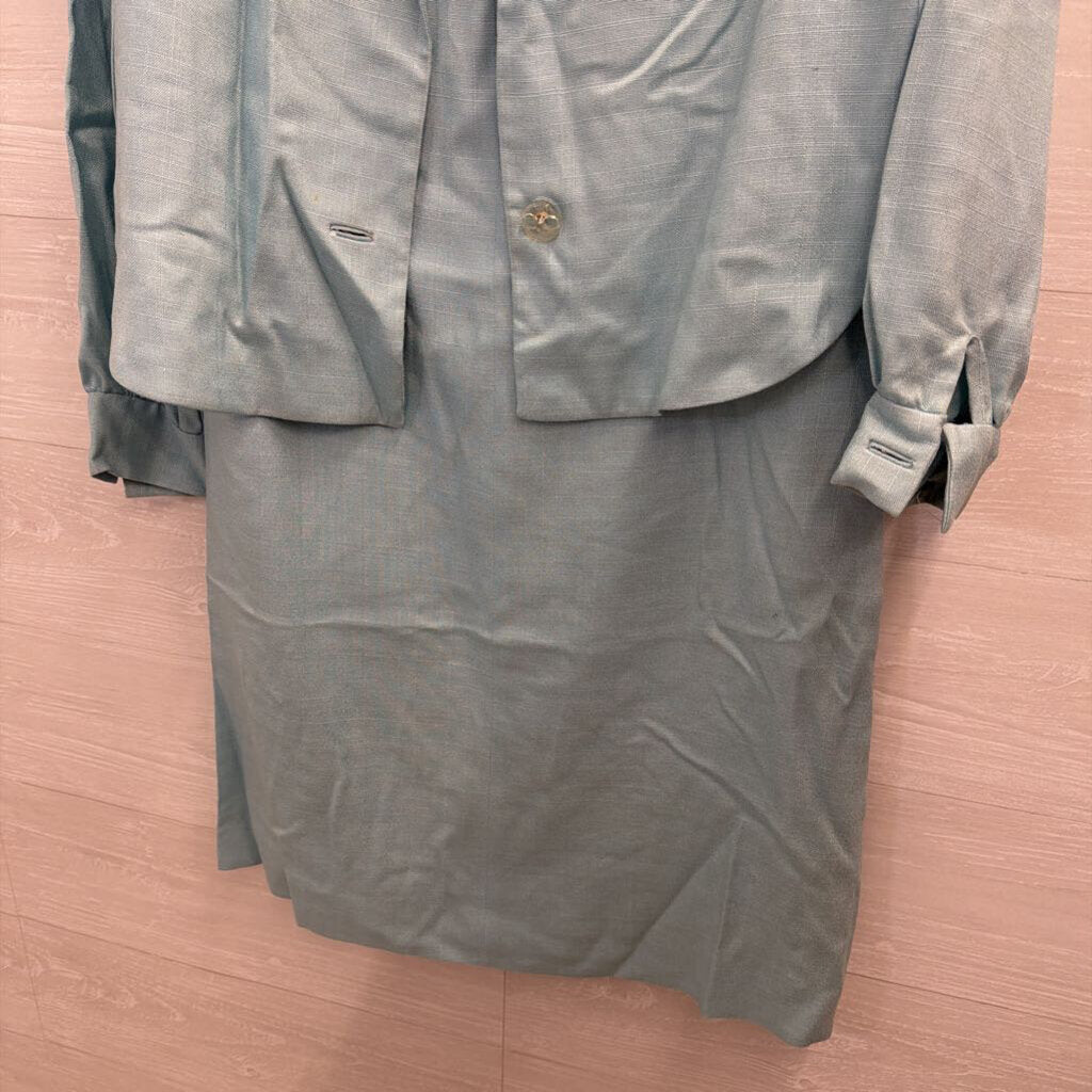 Vintage Dauphine Blue Sleeveless Shift Dress/ Jacket Set Small