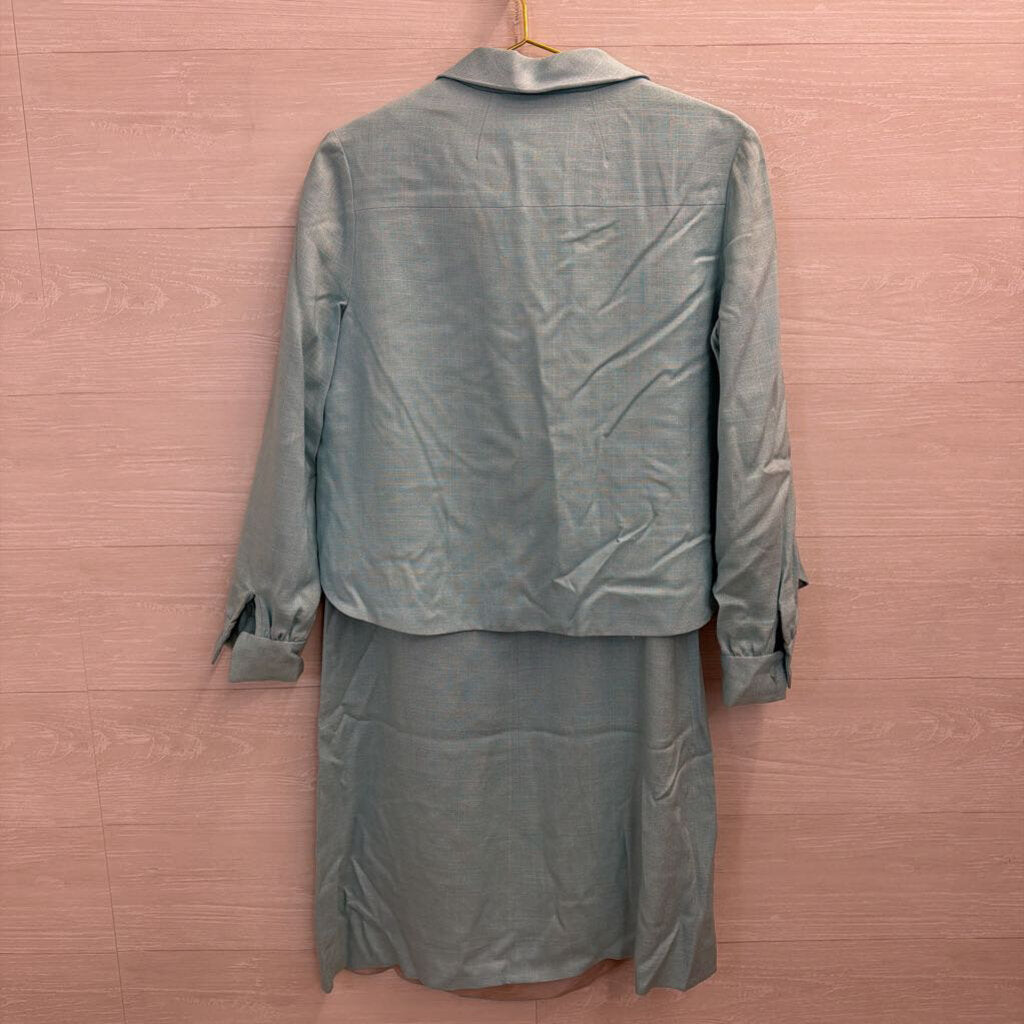 Vintage Dauphine Blue Sleeveless Shift Dress/ Jacket Set Small