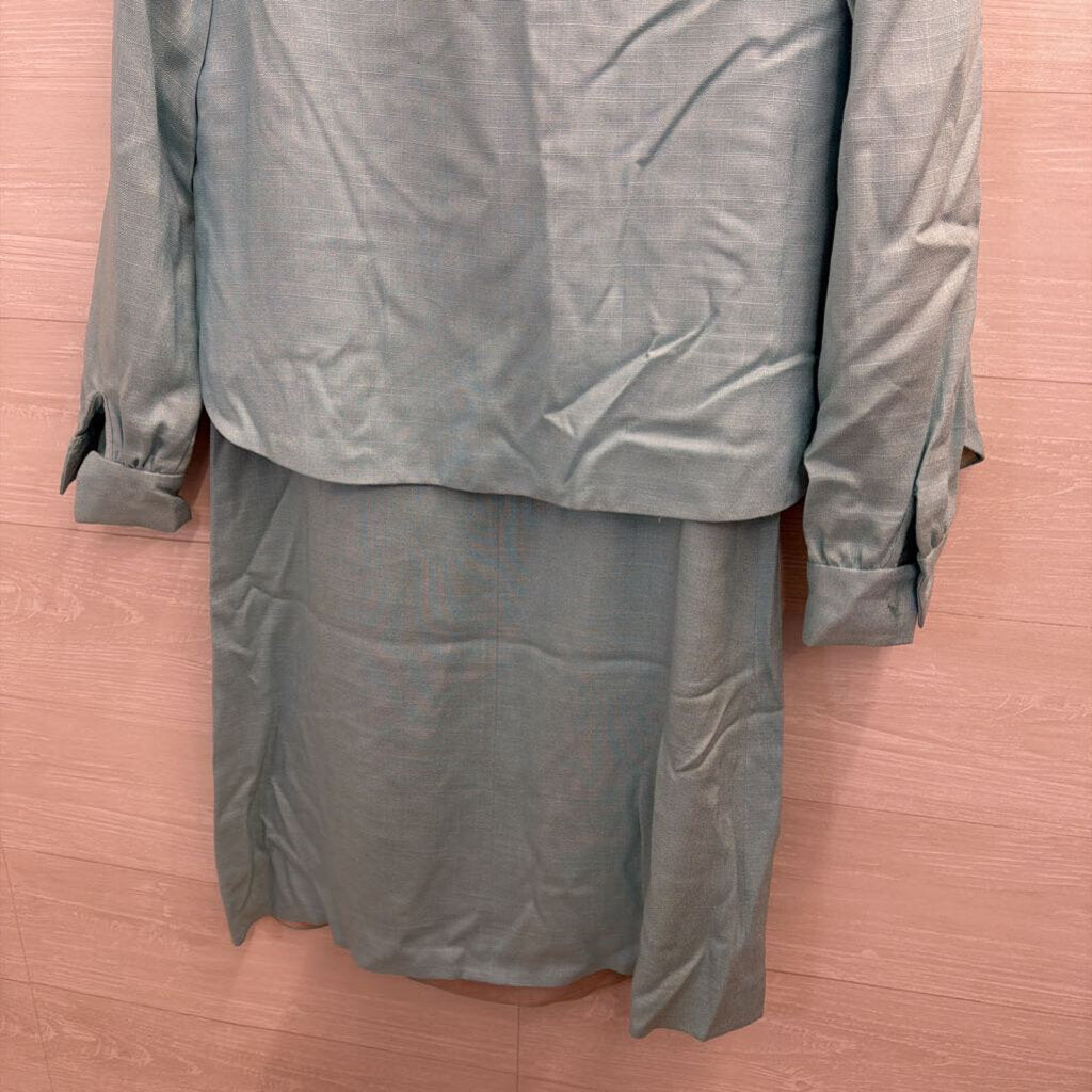 Vintage Dauphine Blue Sleeveless Shift Dress/ Jacket Set Small