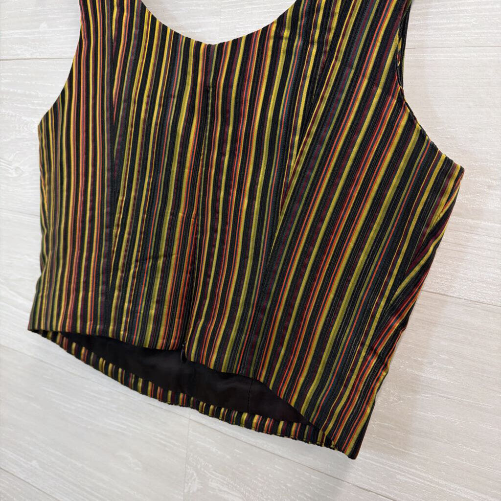 Vintage Gantos Black/ Multi Striped Cropped Tank Top 8