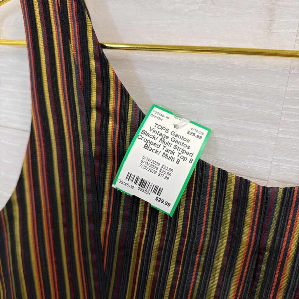 Vintage Gantos Black/ Multi Striped Cropped Tank Top 8