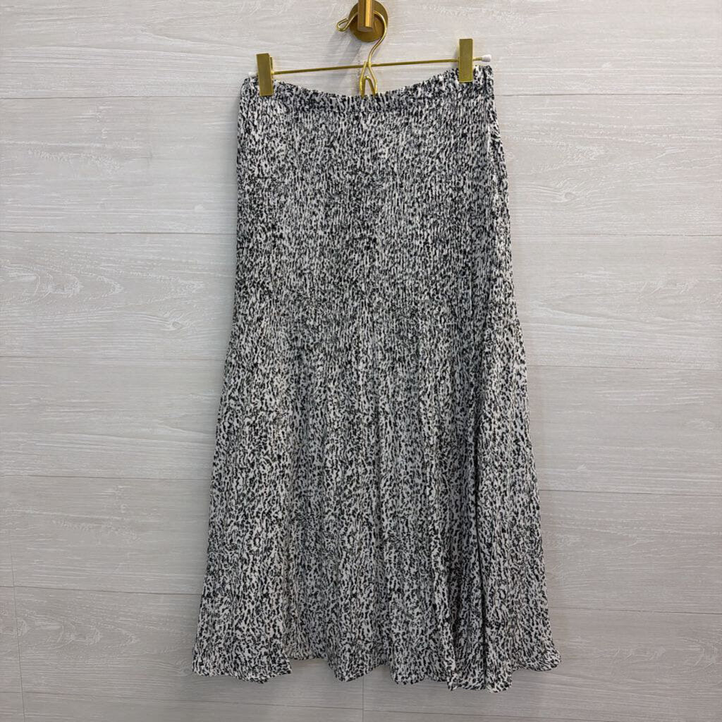 Banana Republic White/ Black Print Midi Skirt Extra Small