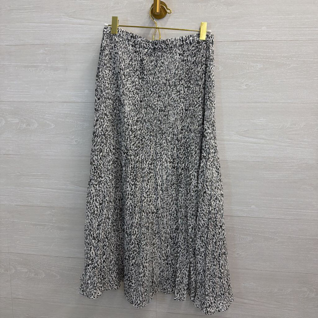 Banana Republic White/ Black Print Midi Skirt Extra Small