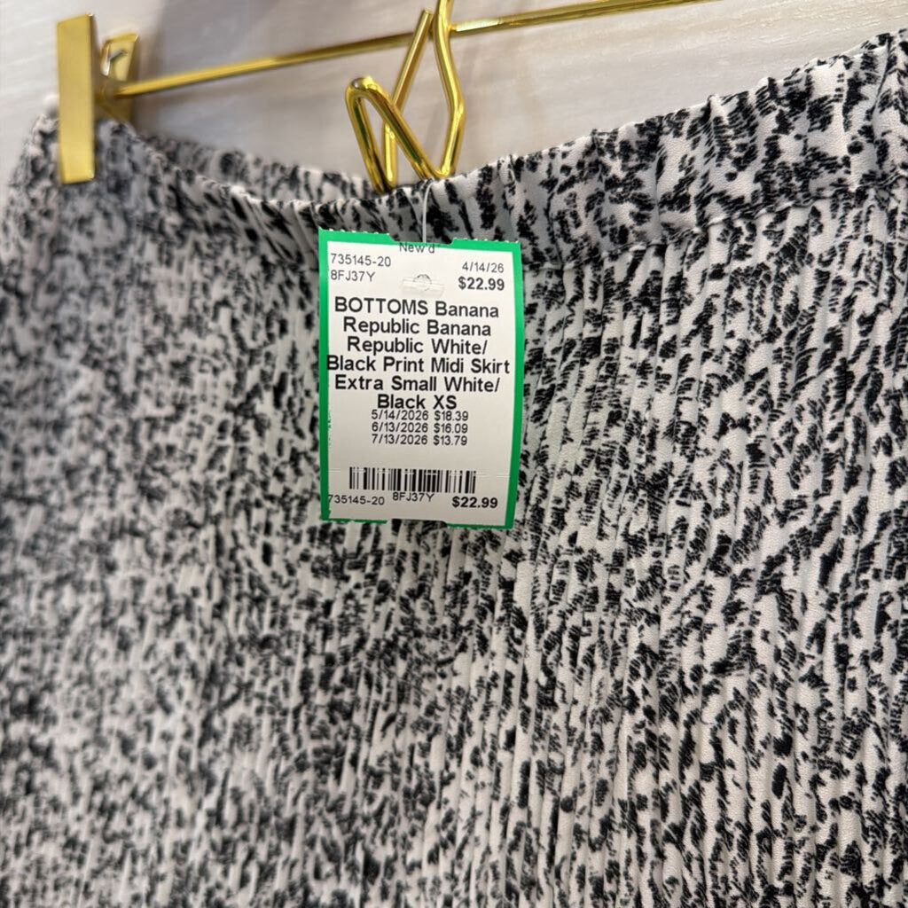 Banana Republic White/ Black Print Midi Skirt Extra Small