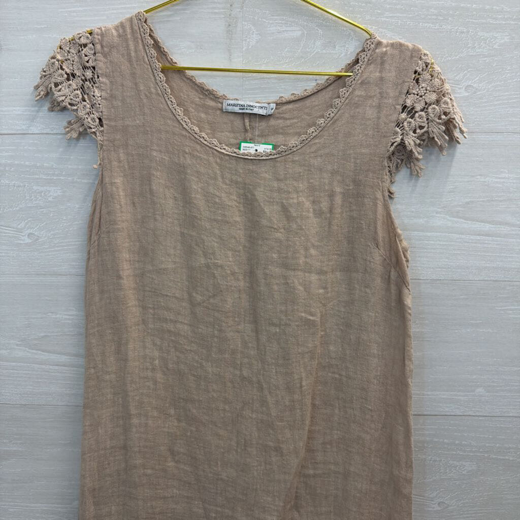 Martina Innocenti Brown 100% Linen Short Sleeve Dress Small