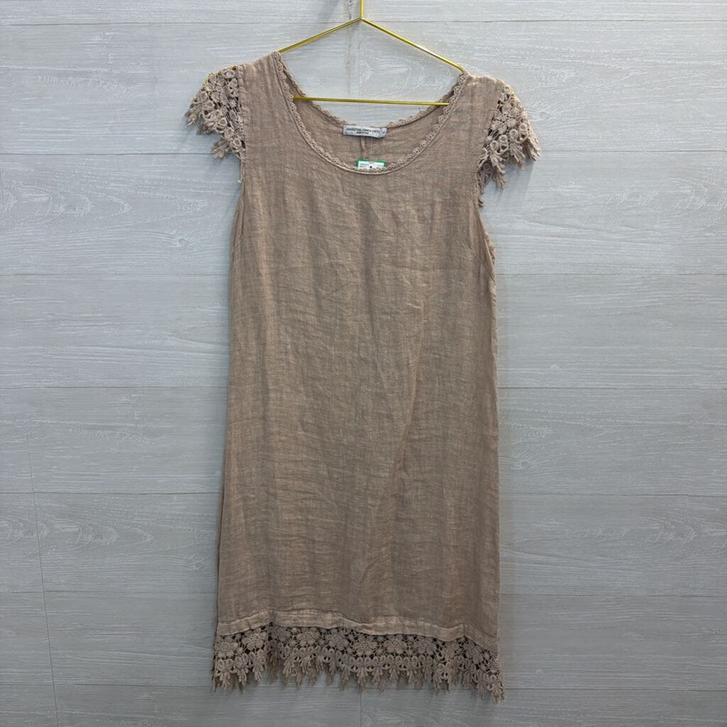 Martina Innocenti Brown 100% Linen Short Sleeve Dress Small
