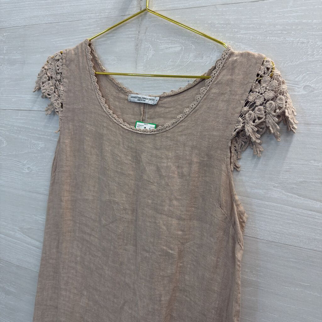 Martina Innocenti Brown 100% Linen Short Sleeve Dress Small