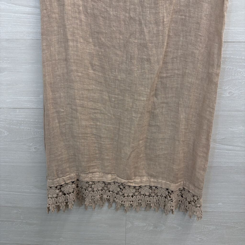 Martina Innocenti Brown 100% Linen Short Sleeve Dress Small