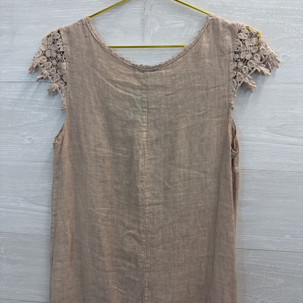 Martina Innocenti Brown 100% Linen Short Sleeve Dress Small