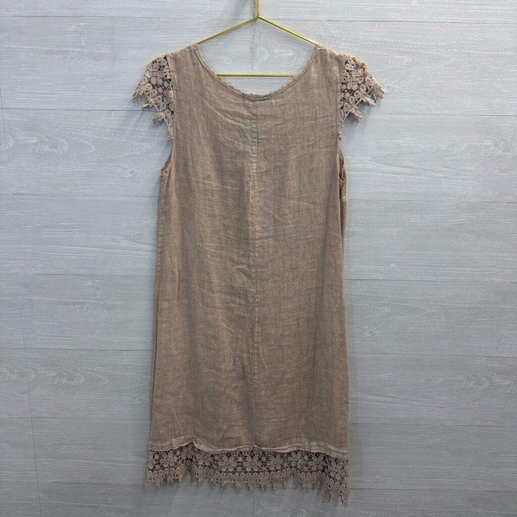 Martina Innocenti Brown 100% Linen Short Sleeve Dress Small