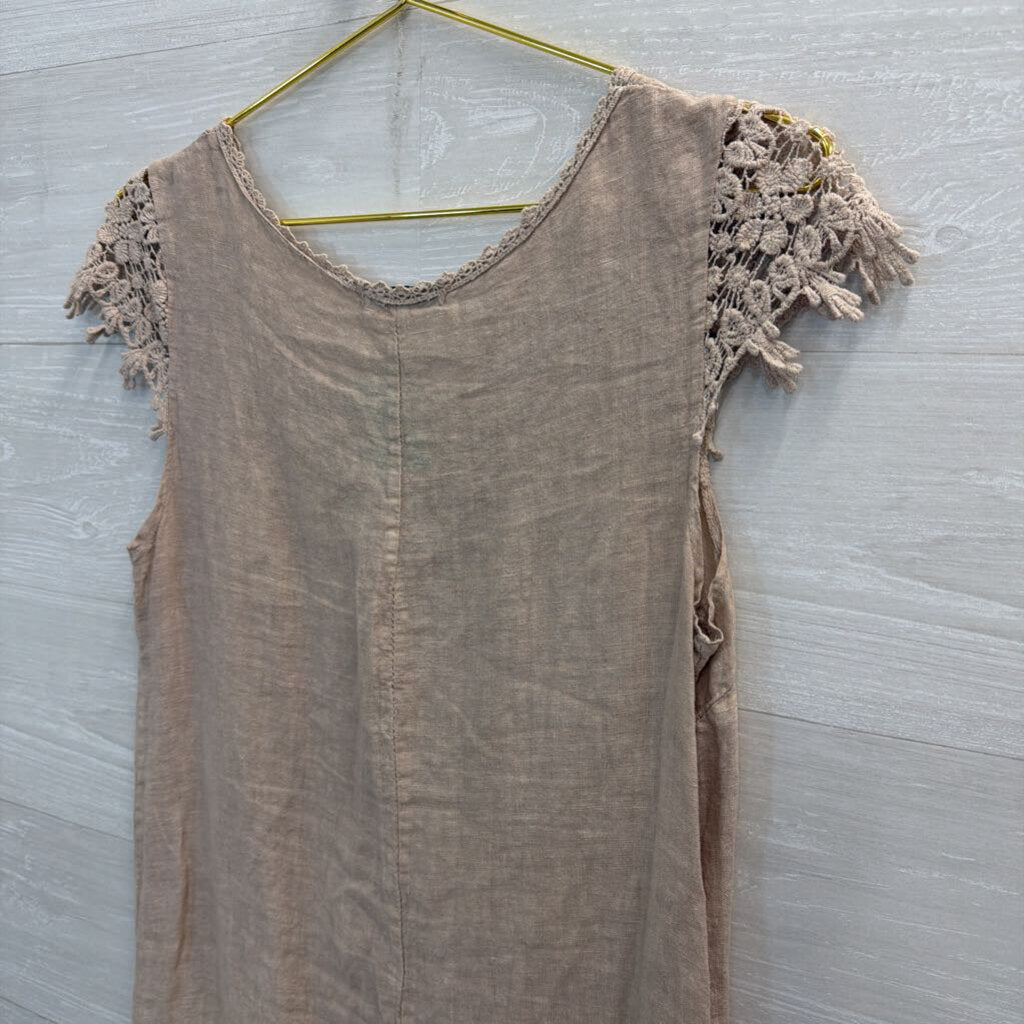 Martina Innocenti Brown 100% Linen Short Sleeve Dress Small